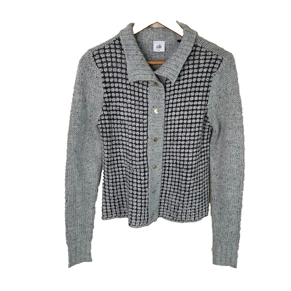 Cabi Women's Square Stitch Cardigan Collar Sweater Snap Gray Size Small #3006 - Picture 1 of 7